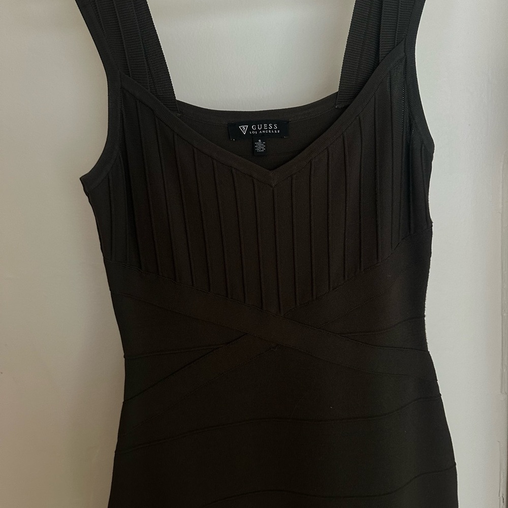 GUESS Black Ribbed Bandage-Style Tank Dress